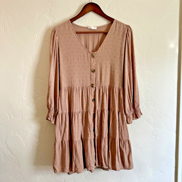 Anthropologie By the River Size Large Dress - Tan Brown Tiered Eyelet Buttoned - Picture 2 of 10